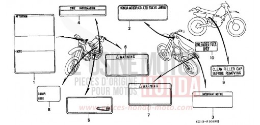 ETIQUETTE DE PRECAUTIONS XR250RN de 1992